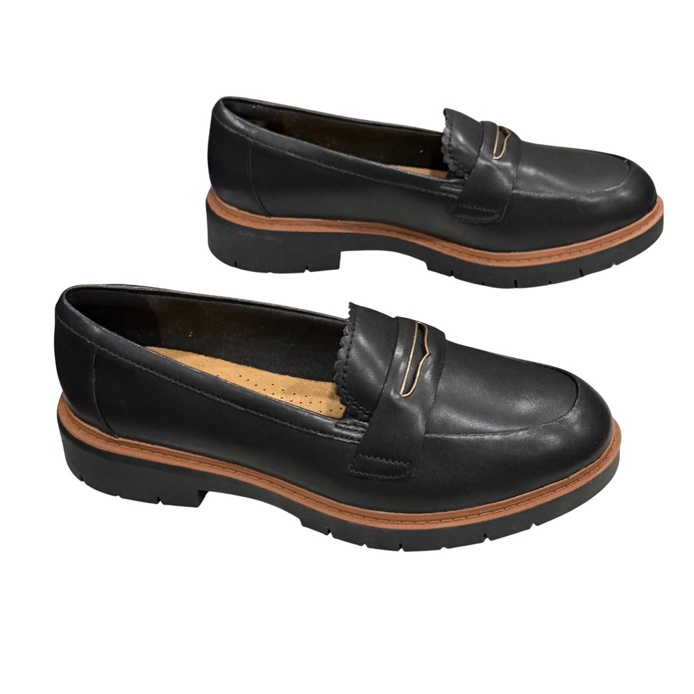 Clarks Westlynn Glow Loafers Womens Size 7 Black Leather Preppy Dark Academia - Picture 4 of 13